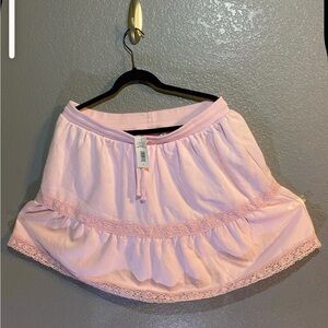 Shabby Chic Light Pink Lace-Trim Tiered Skater Skirt